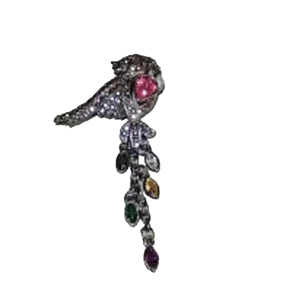 Vtg. Bird Brooch Multi Colored Rhinestones Gunmetal Tone